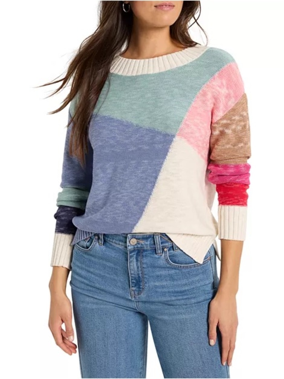 Nic + Zoe Color Crossing Colorblock Cotton Blend Sweater NWT
